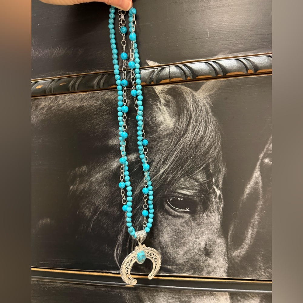 Montana Silversmiths Turquoise Bead Necklace Silver squash blossom earrings - Picture 6 of 8
